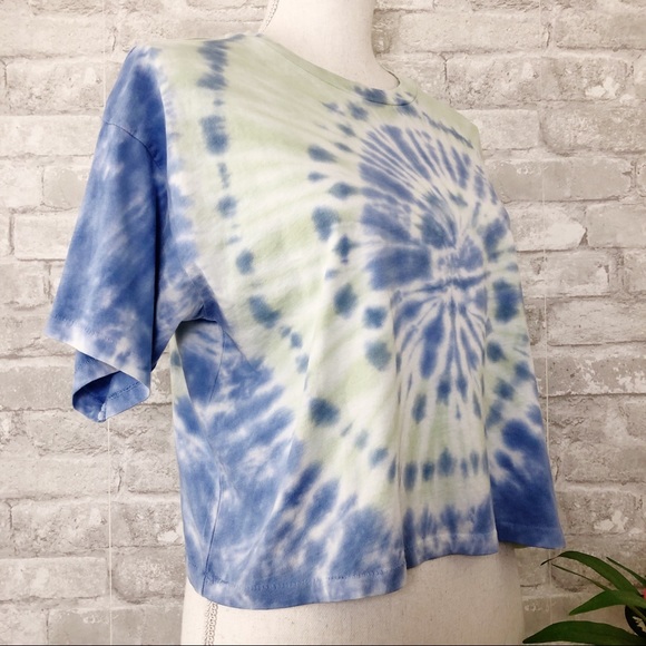 NWT DAYDREAMER 100% Cotton Green Iris Tie Dye Boxy Crop Tee Top Size Small - Picture 4 of 15
